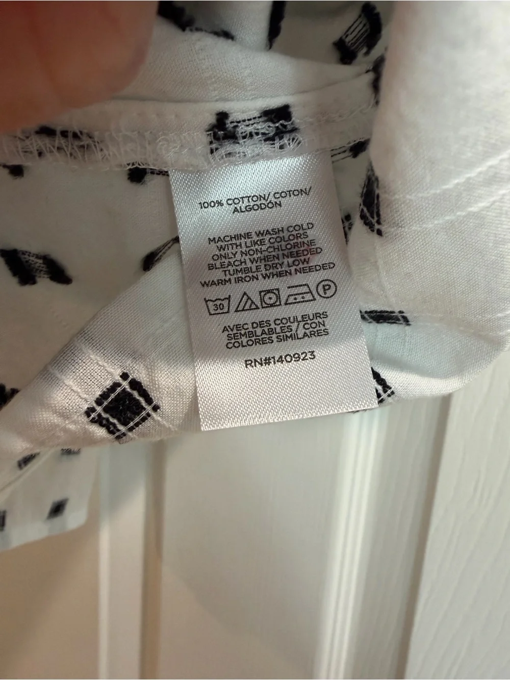 LOFT White Peasant Blouse with Black Square Print